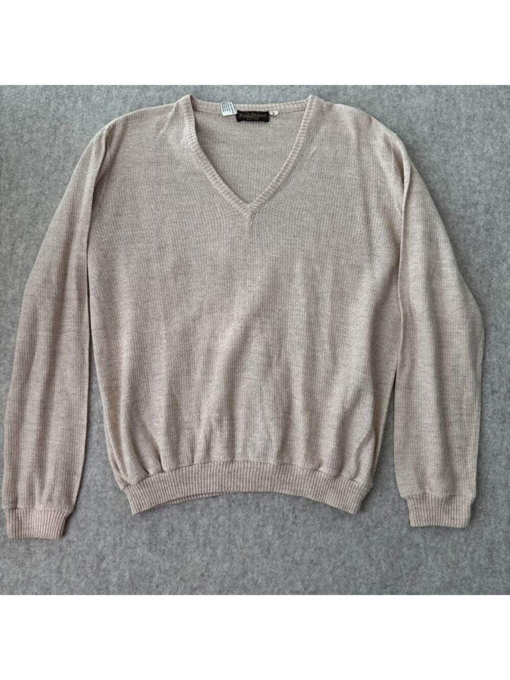 Paul Stuart Vintage Linen Silk Blend V Neck Sweater Tan Mens Large